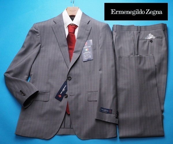 新品17.3万円 大手百貨店扱い 春夏『Ermenegildo Zegna ゼニア TRAVELLER 伊製生地』ウール100% ストライプ スーツA5灰(G) 1571261_画像1