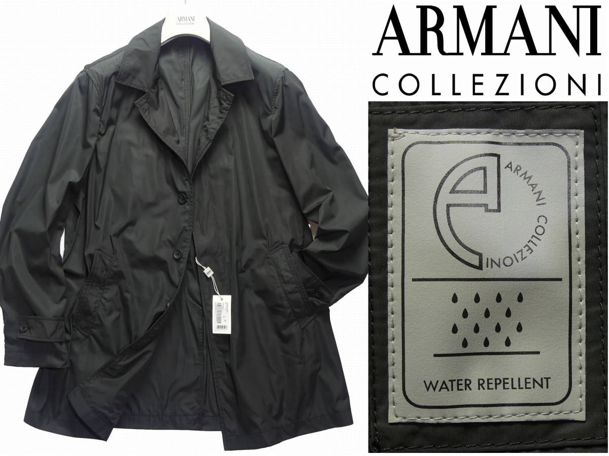 通年物110,000円新品ARMANI COLLEZIONIアルマーニ★最強の梅雨支度！テロ薄ナイロンの撥水コート黒【大きいサイズ58＝日本4XL】_画像1