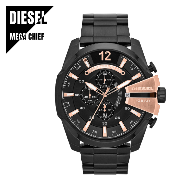 DIESEL ディーゼル MEGA CHIEF メガチーフ DZ4309 ブラック×ローズゴールド メタルバンド メンズ 腕時計★新品