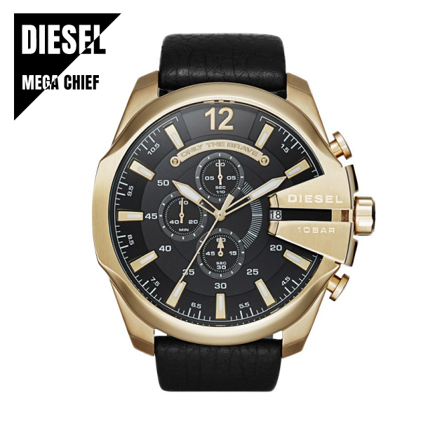 Дизельная дизельная мега -начальная мега -вождя DZ4344 Black X Gold Leather Band Мужские часы ★ Новый