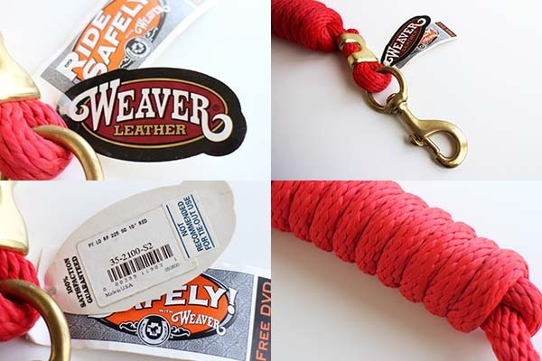 未使用★USA製 WEAVER LEATHER RIDE SAFELY! ホースリード ロープ ブラス ナスカン 赤 10'★縄 馬 乗馬 犬 大型犬 ドッグ リード 真鍮_画像3