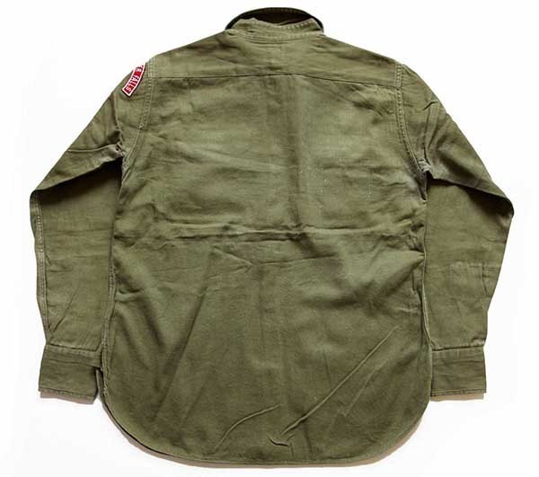 50s BSA ボーイスカウト パッチ&マチ付き コットンツイルシャツ オリーブ 41 ビンテージ ワッペン キャンプ トランペット ユニセックス