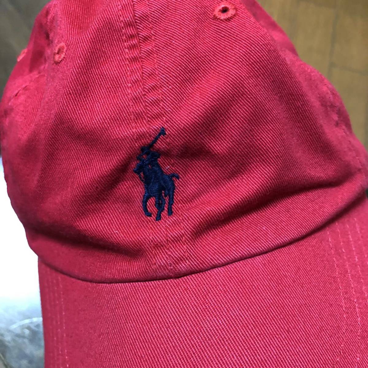 ポロラルフローレン 古着キャップ 赤 ヴィンテージ加工 ワン ポロラルフローレン 古着キャップ 赤 ヴィンテージ加工 ワン