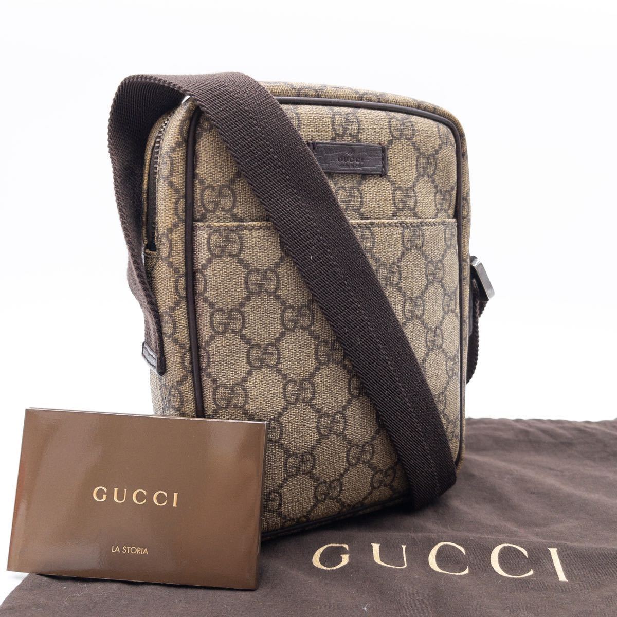 1円〜○GUCCI グッチ メンズ ショルダーバッグ GGスプリーム×レザー