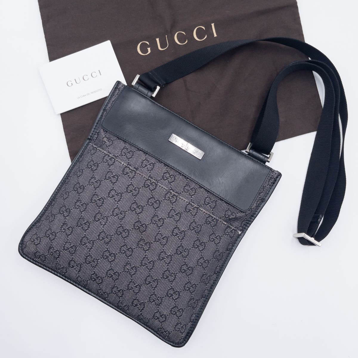 1円◎GUCCI メンズ ショルダーバッグ GGキャンバス×レザー グッチ