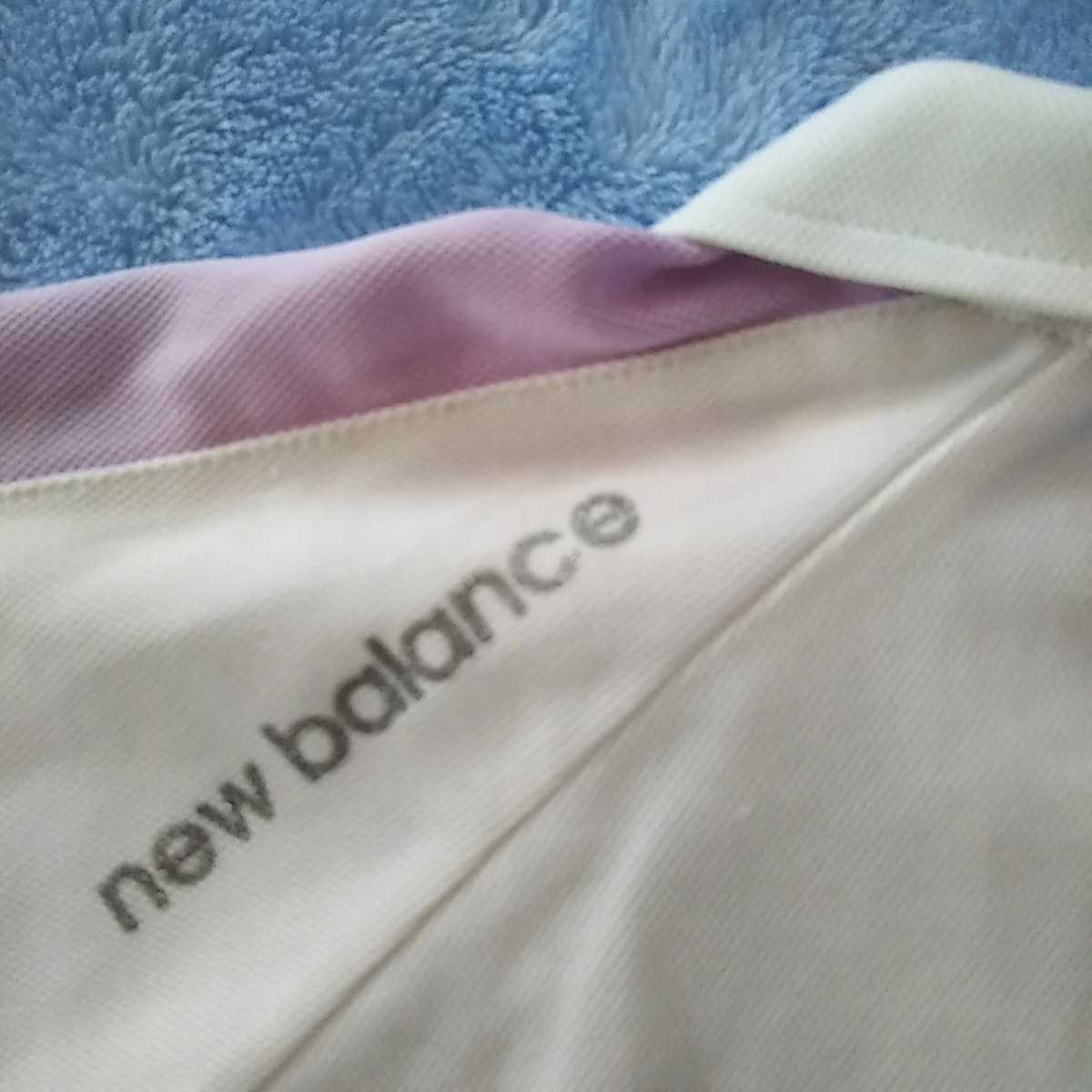 ニューバランス　new balance　ＮＢ 半袖ポロシャツ レディース Ｍ 白 紫 ポリエステル100％　スポーツ　アウトドア　ランニング　USED