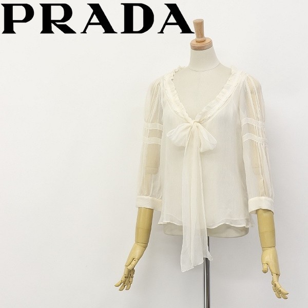 春夏新作 ◇PRADA/プラダ ボウタイ 40 アイボリー トップス ブラウス