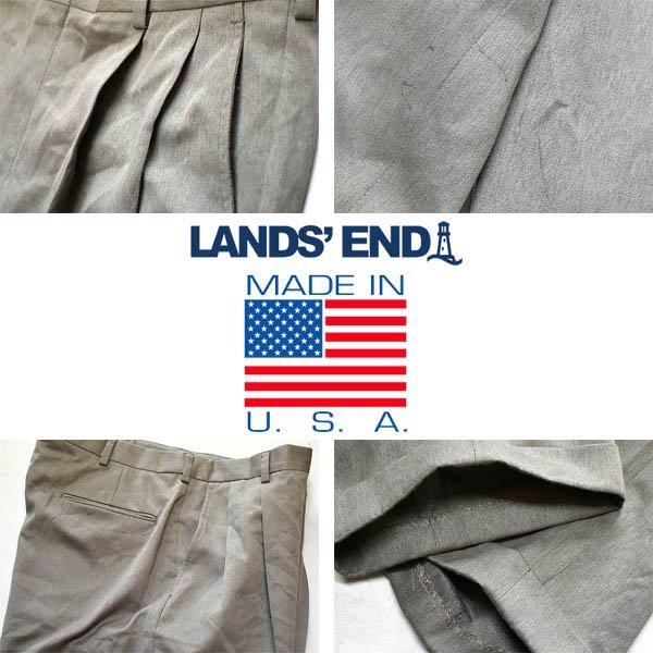 1 point thing *USA made Ran z end 2 tuck wide pants / chinos old clothes men's 36XL lady's OK American Casual 90s Street hem double tea gray used 993341
