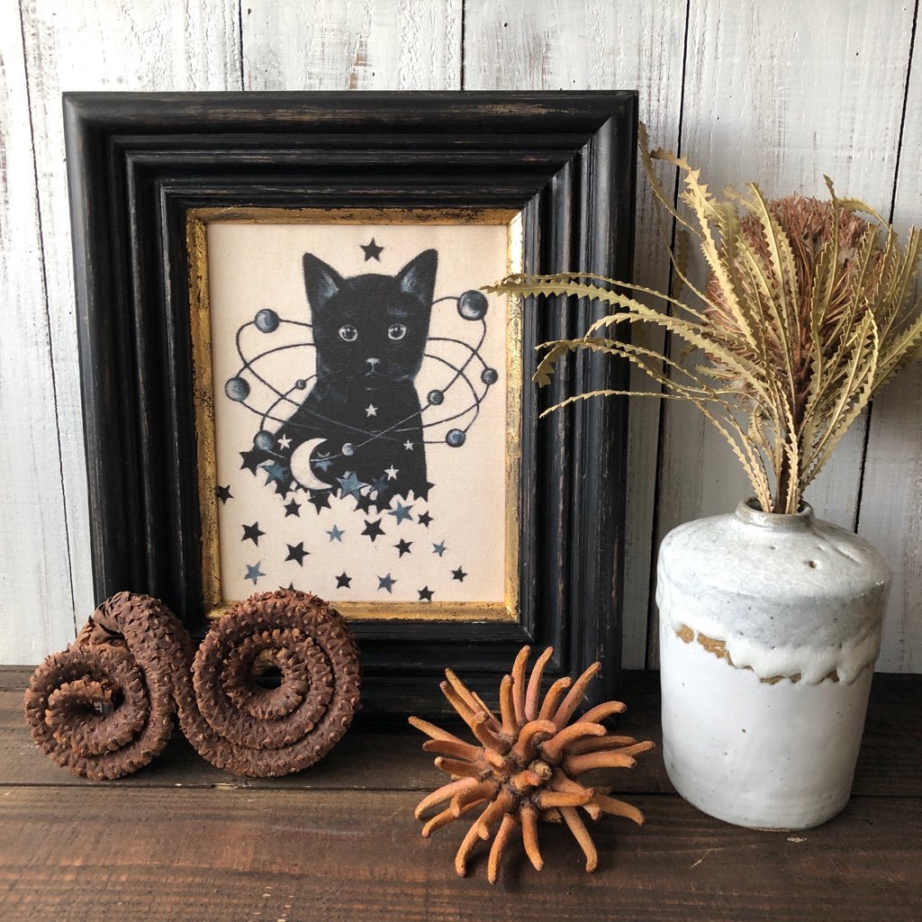  month cat * art [ star month cat ..] picture F0. made . wooden panel pasting [004] cat 