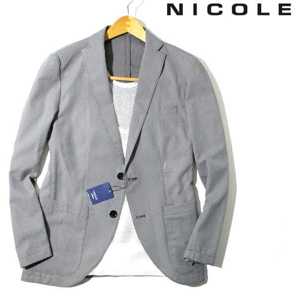新品▼ 春夏　ニコル　カラミ　テーラードジャケット　グレー　NICOLE　48　Lサイズ　サマージャケット　清涼　軽量