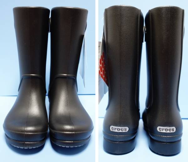 17.5ｃｍ◆Ｃ10◆ウェリー レイン ブーツ ガールズ◆クロックス CROCS◆17.5センチ　長靴　雨靴◆ブラック　黒色_カカト側にはリフレクター(反射板式のロゴ)