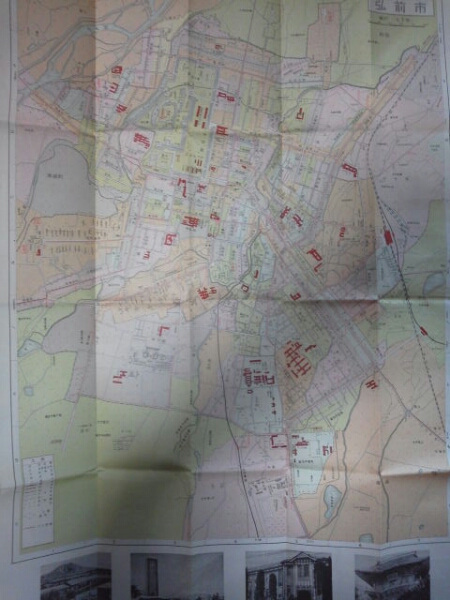 昭和30年代後半? 地図[弘前市街図]バス路線/弘前市周辺図/新旧町村名