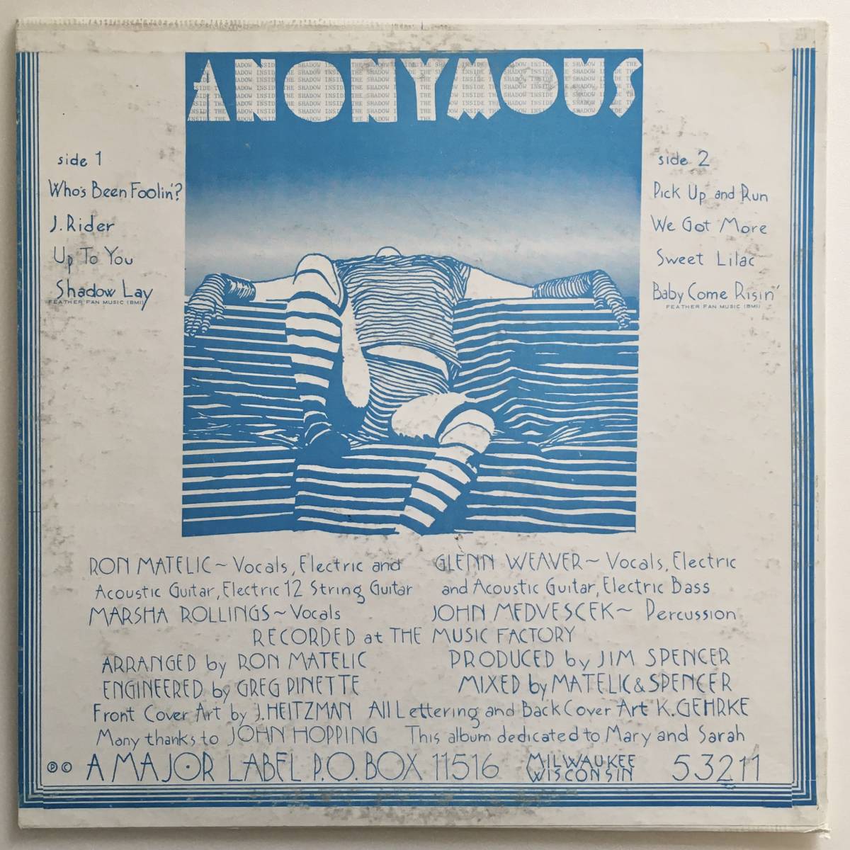 ANONYMOUS「INSIDE THE SHADOW」US ORIGINAL A MAJOR LABEL AMLS1002 '76 MEGA RARE PRIVATE PRESS PSYCHEDELIC ROCK with ORIGINAL INSERT_画像2