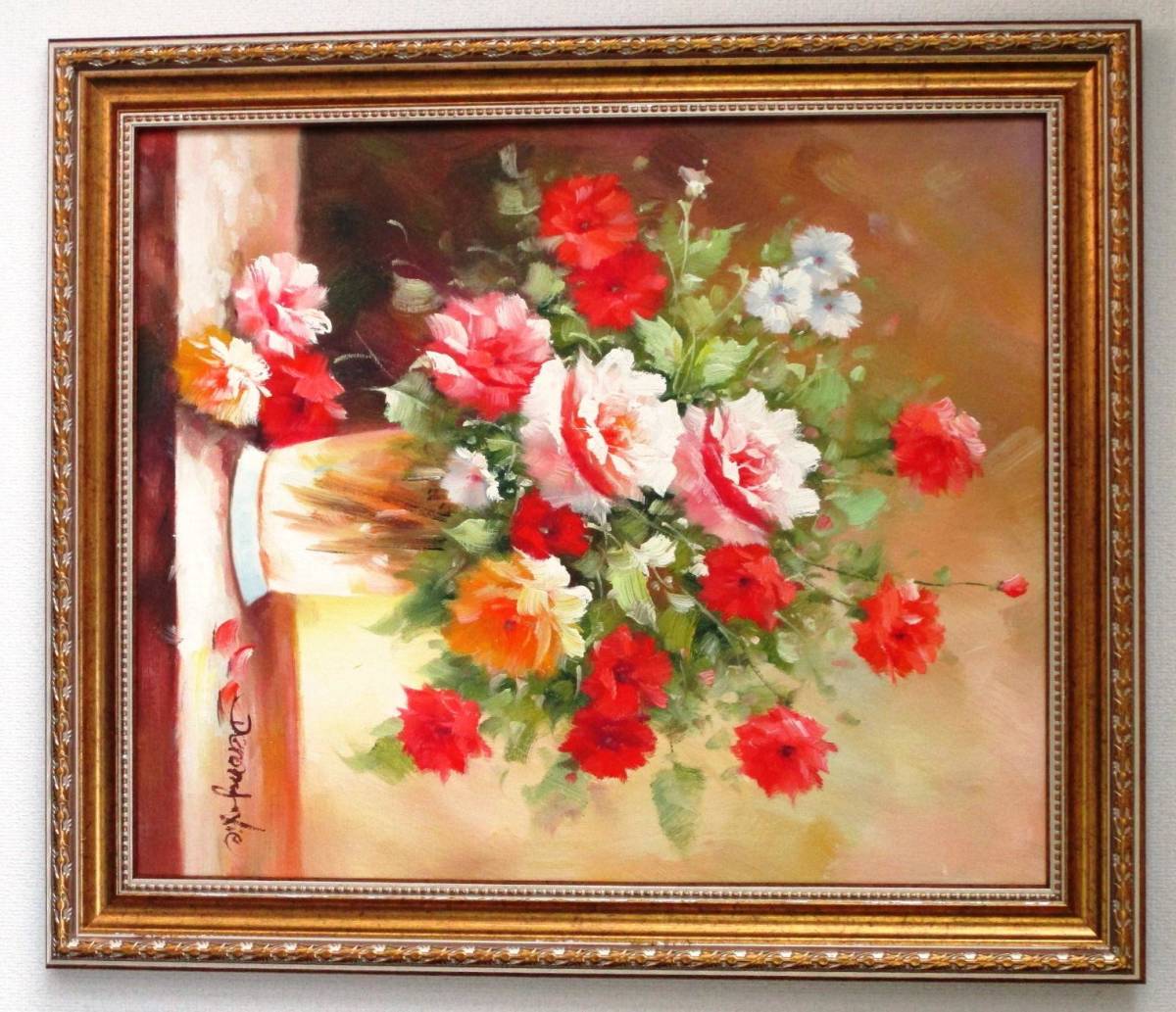絵画 油絵 油彩 肉筆 静物画 花瓶の花 謝徳栄オリジナル作品です。12号