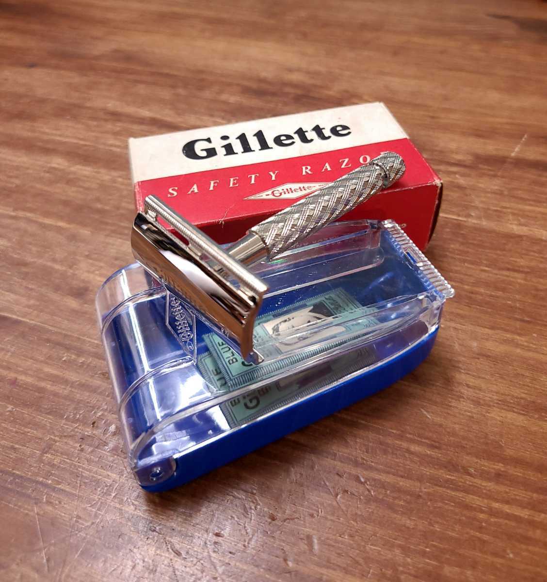 未使用☆Gillette ジレット Razor ヴィンテージ 剃刀 替え刃 ケース付 髭剃り カミソリ イギリス 英国製 シルバー レトロ_画像5