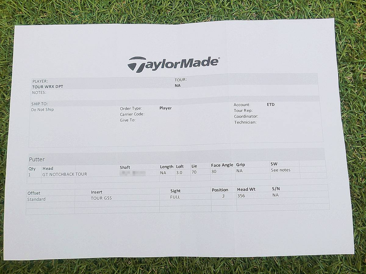【Tour GSS】PGAツアー支給 Taylormade Spider GT NOTCHBACK マットブラック#3 Proto 34inch 新品 超希少 ※スペックシート付属_画像5