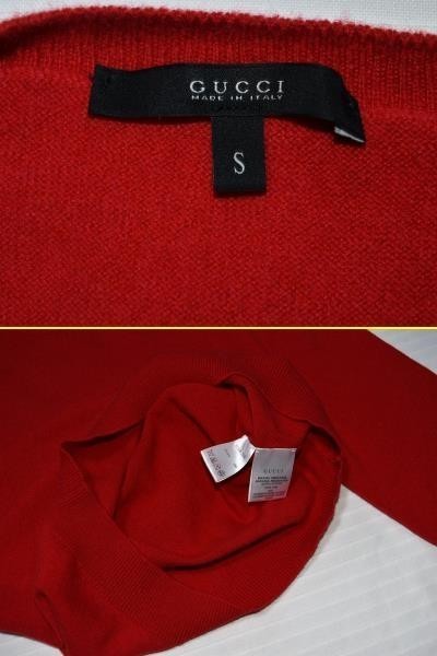 * Gucci * Logo embroidery . stylish * person ... attaching .. goods ... texture (fabric) . wonderful red color group cashmere 100%. having feeling of luxury sweater S/M