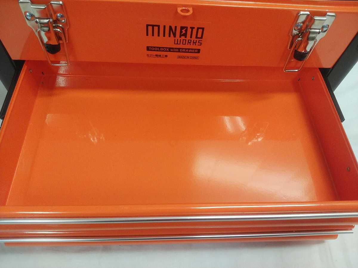 ミナト電機 MINATO WORKS ツールボックス 3段 (49×23×H28cm) オレンジ 中古 使用少 美品 工具箱 _画像4