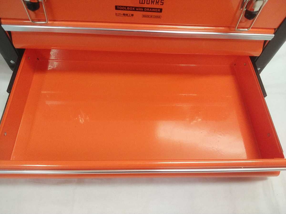 ミナト電機 MINATO WORKS ツールボックス 3段 (49×23×H28cm) オレンジ 中古 使用少 美品 工具箱 _画像5