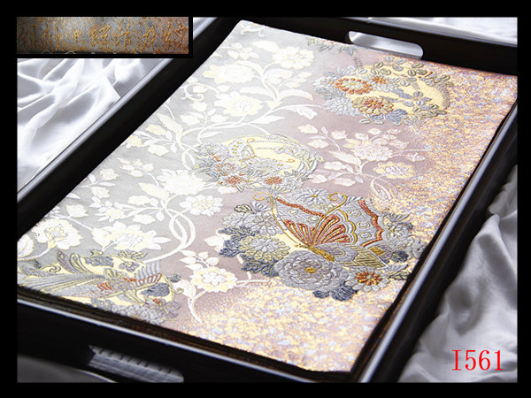 いいスタイル 【美術】I561厳選西陣 振袖可 斜献上蝶花丸紋 シルバー色