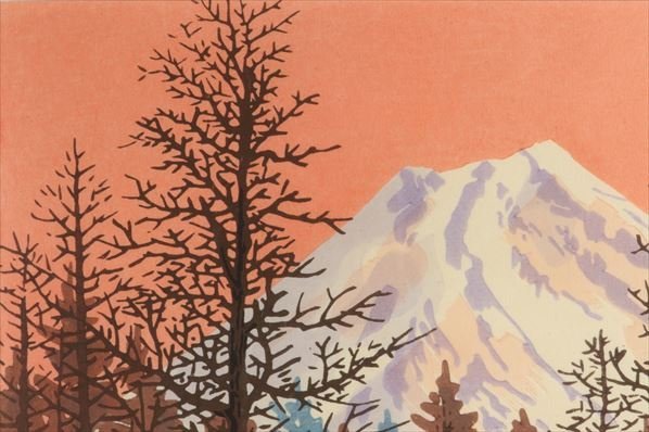 絵画 真作保証 徳力富吉郎 「甲州の富士山」 木版画 EA 直筆サイン 額装 約41.3cm×52.5cm 作者保存版 骨董品 美術品 0987tcz_画像4