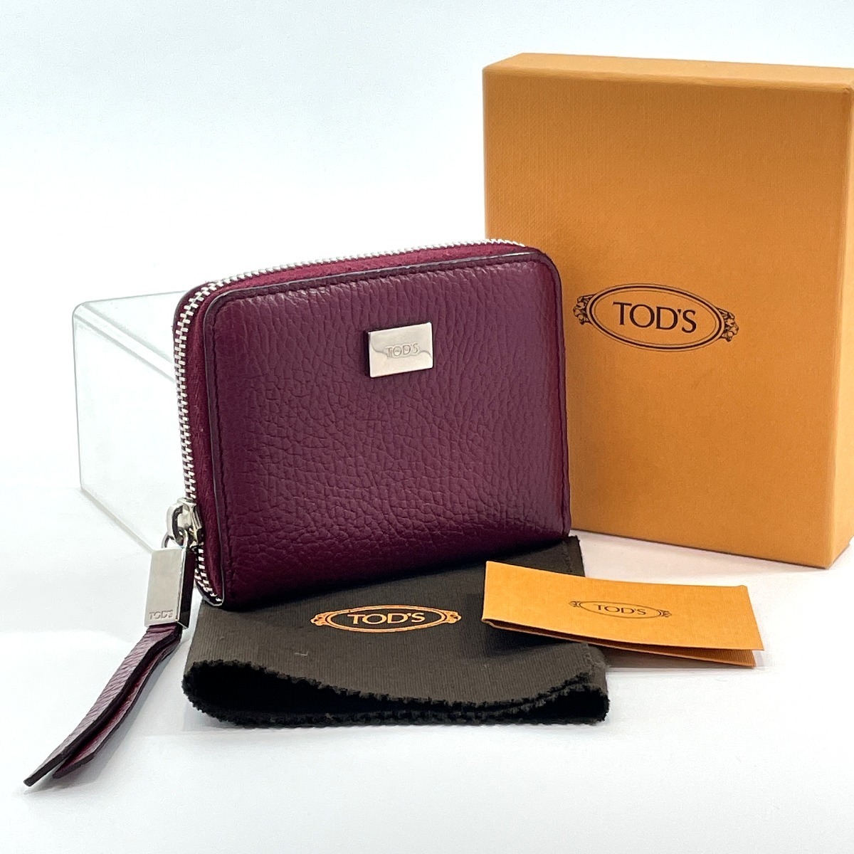 トッズ TOD'S コインケース 小銭入れ レザー パープル/シルバー 保存箱