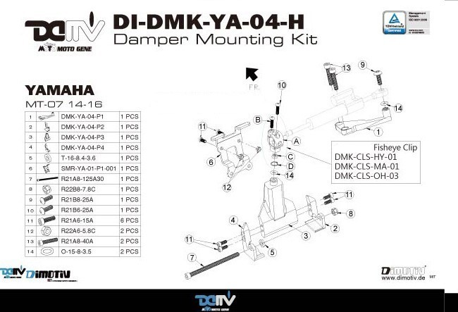 DIMOTIV di-dmk-ya-04 ステアリングダンパーマウントキット YAMAHA MT-07 MT-07 Moto Cage_画像4
