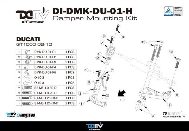 DIMOTIV di-dmk-du-01 ステアリングダンパーマウントキット DUCATI GT1000_画像3