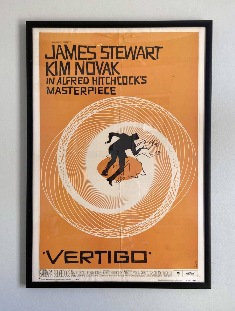 大切な USヴィンテージ1sh 初版『めまい/ Vertigo』(1958年) ヒッチコック Saul Bassソール・バス art！木製フレーム その他