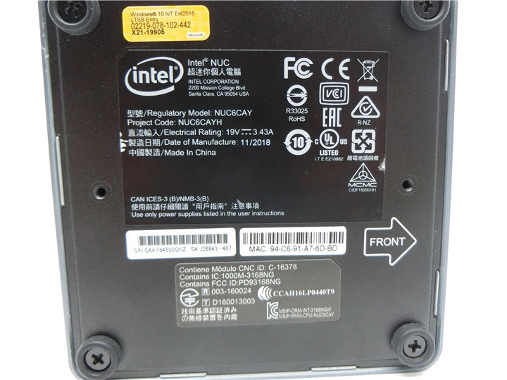 最新Win11Pro ミニPC NUC6CAY Celeron J3455 8GB 新品SSD256GB