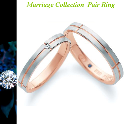 ペアリング ２本分 結婚指輪 マリッジリング 送料無料 Pt900 プラチナダイヤ入り PG ピンクゴールド ブルーサファイアセッティング