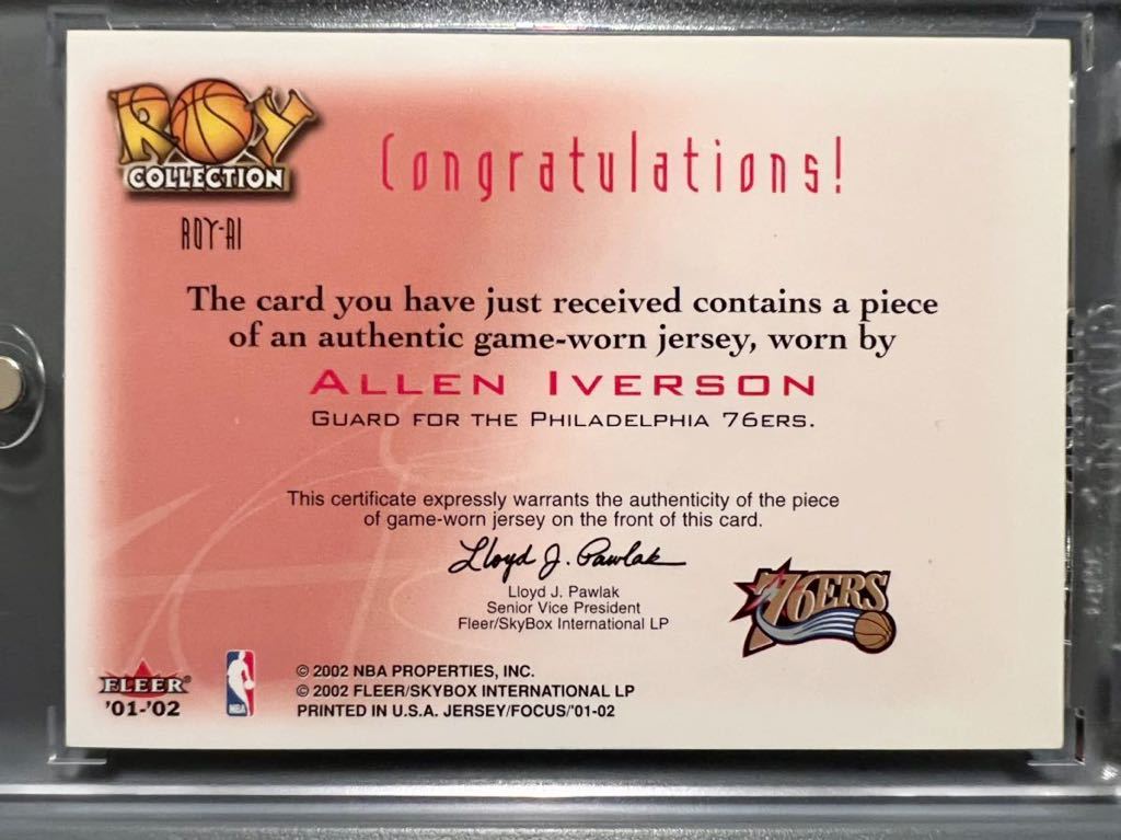 超絶レアROY Jersey 01 Fleer Allen Iverson アレン・アイバーソン NBA 実使用 ユニフォーム 76ers バスケ Panini MVP All-star HOF Legend_画像2