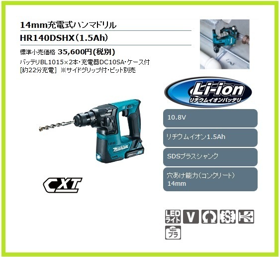 マキタ14mm充電式ハンマドリル HR140DSHX twispwa.com