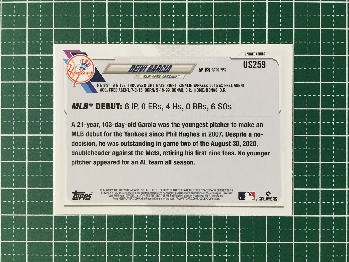 ★TOPPS MLB 2021 UPDATE #US259 DEIVI GARCIA［NEW YORK YANKEES］ベースカード「RD」ルーキー RC★_画像2