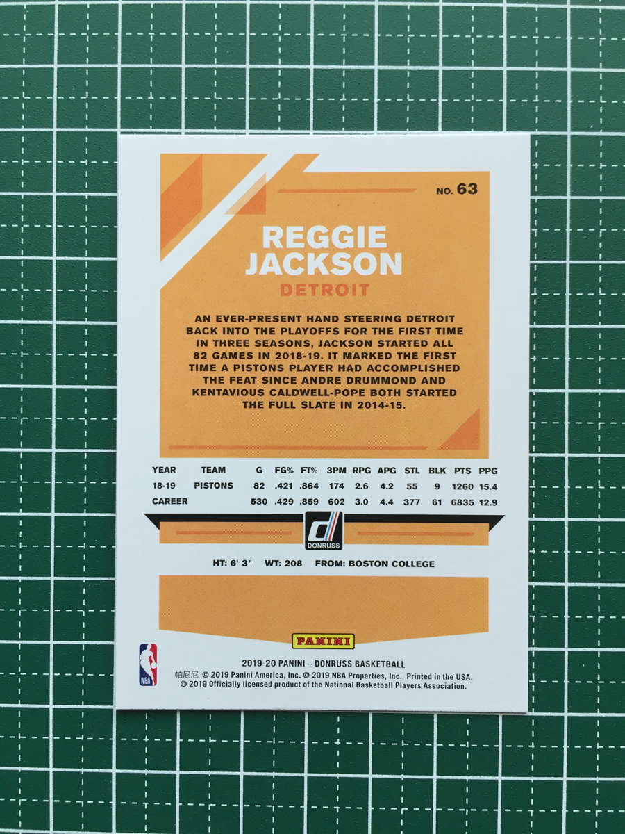 ★PANINI 2019-20 NBA DONRUSS #63 REGGIE JACKSON［DETROIT PISTONS］ベースカード 2020★_画像2