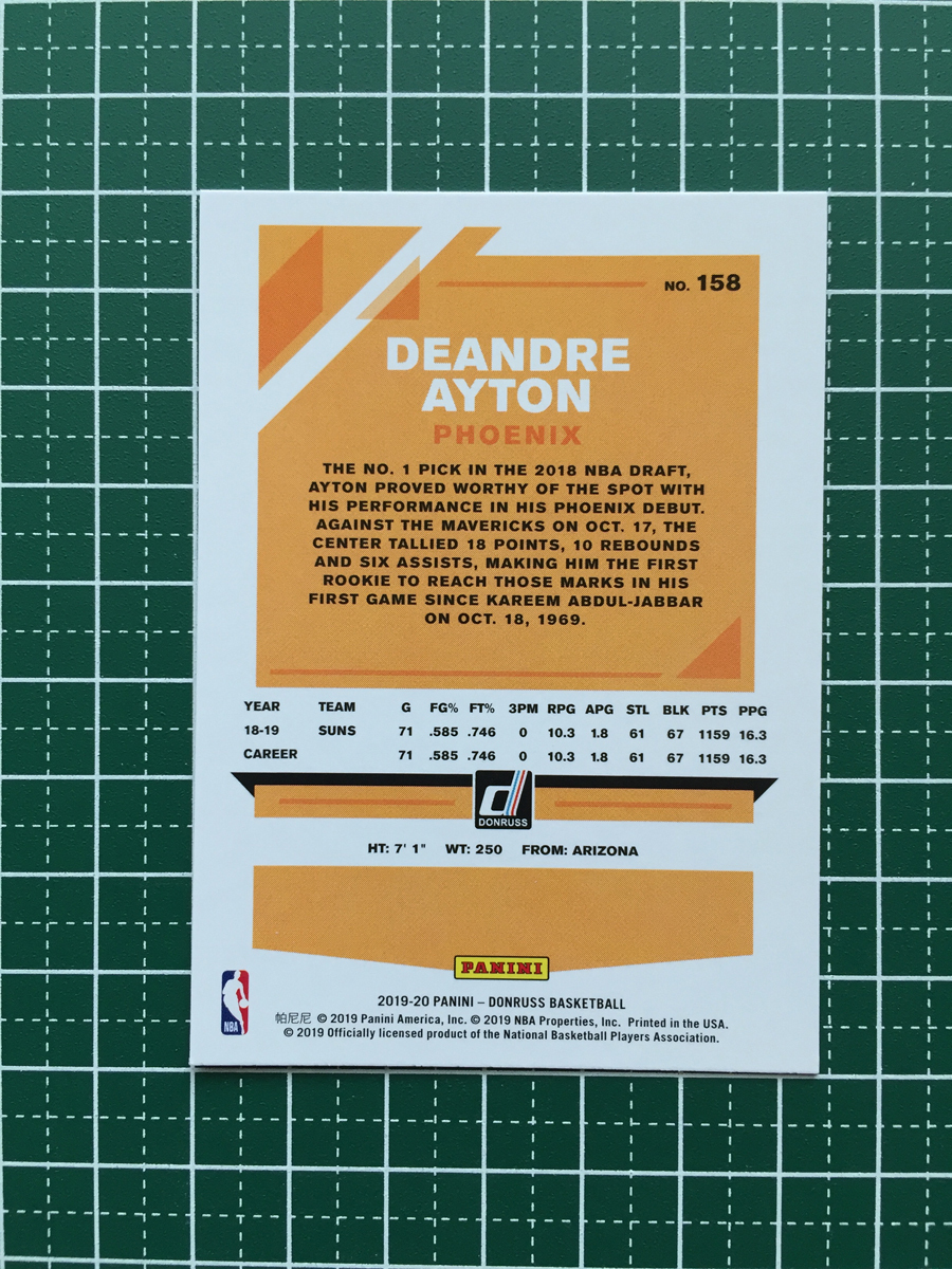 ★PANINI 2019-20 NBA DONRUSS #158 DEANDRE AYTON［PHOENIX SUNS］ベースカード 2020★_画像2