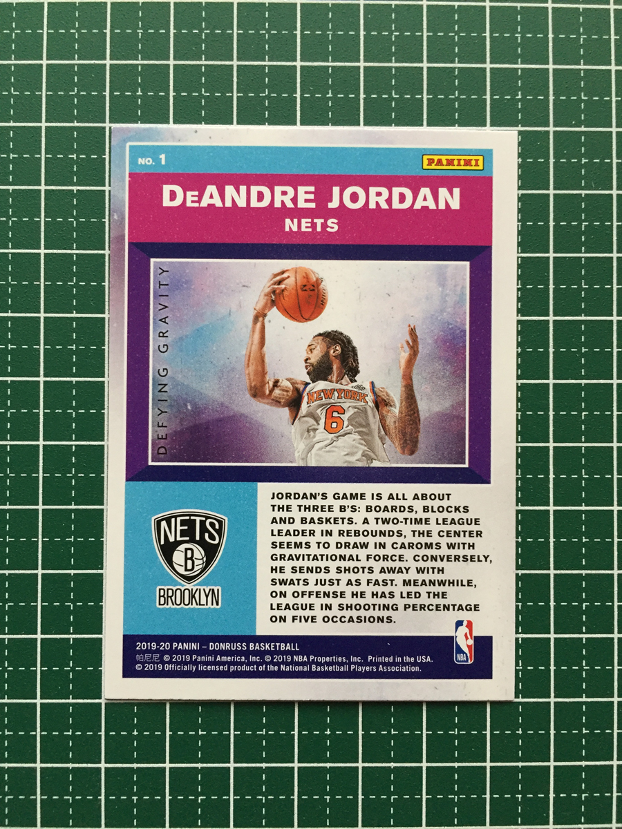 ★PANINI 2019-20 NBA DONRUSS #1 DeANDRE JORDAN［BROOKLYN NETS］インサートカード「DEFYING GRAVITY」★_画像2