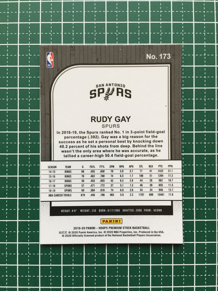 ★PANINI 2019-20 NBA HOOPS PREMIUM STOCK #173 RUDY GAY［SAN ANTONIO SPURS］ベースカード★_画像2