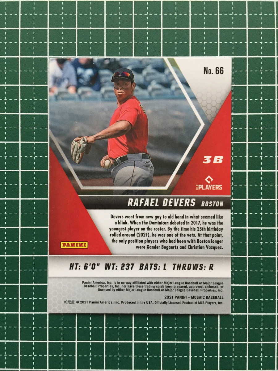 ★PANINI MLB 2021 MOSAIC #66 RAFAEL DEVERS［BOSTON RED SOX］ベースカード「BASE」★_画像2