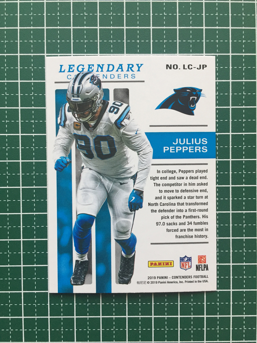 ★PANINI 2019 NFL CONTENDERS FOOTBALL #LC-JP JULIUS PEPPERS［CAROLINA PANTHERS］インサートカード LEGENDARY 19★_画像2