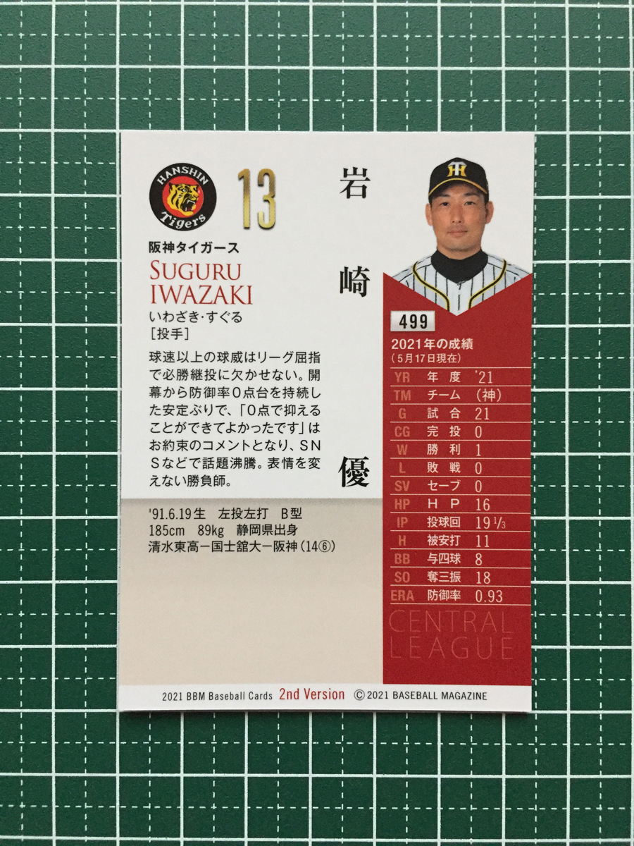 ★BBM 2021 プロ野球 2nd バージョン #499 岩崎優［阪神タイガース］レギュラーカード★_画像2