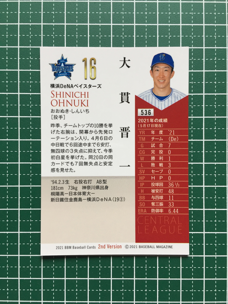 ★BBM 2021 プロ野球 2nd バージョン #536 大貫晋一［横浜DeNAベイスターズ］レギュラーカード★_画像2