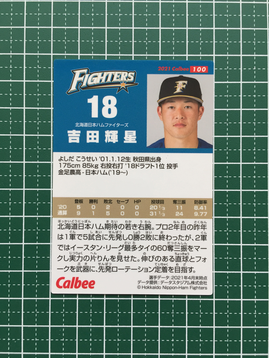 ★カルビー 2021 プロ野球チップスカード 第2弾 #100 吉田輝星［北海道日本ハムファイターズ］第二弾 レギュラーカード★_画像2