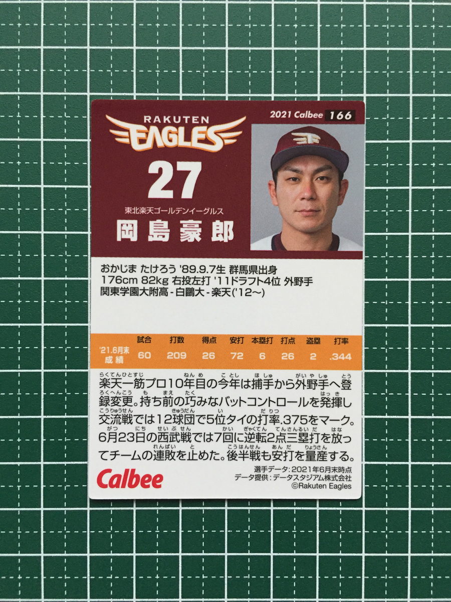 ★カルビー 2021 プロ野球チップスカード 第3弾 #166 岡島豪郎［東北楽天ゴールデンイーグルス］第三弾 レギュラーカード★_画像2