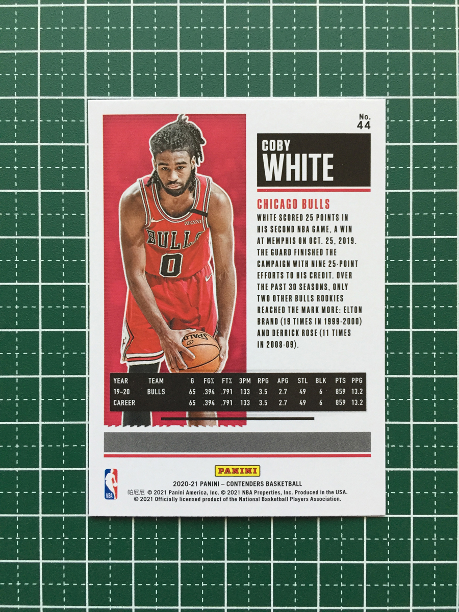 ★PANINI 2020-21 NBA CONTENDERS #44 COBY WHITE［CHICAGO BULLS］ベースカード「SEASON TICKET」★_画像2