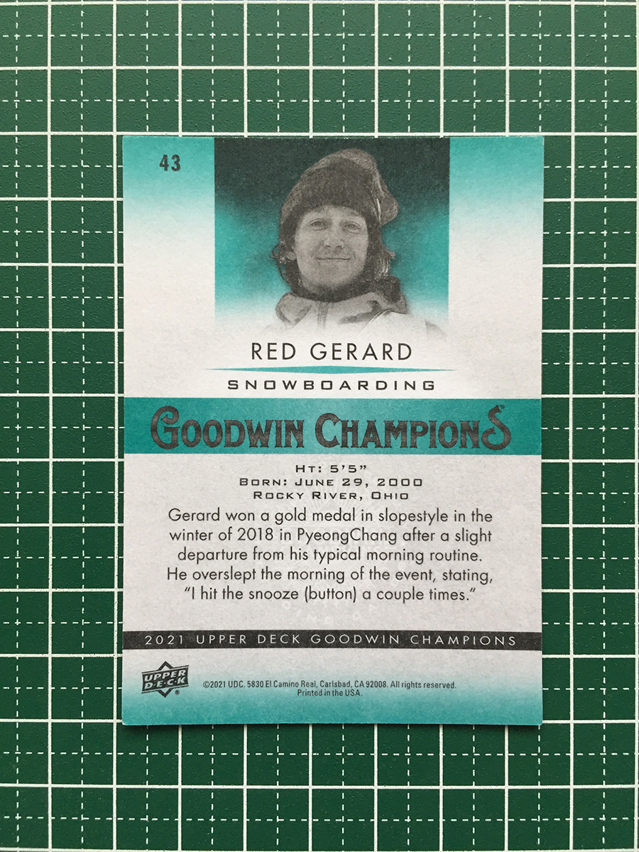 ★UPPER DECK 2021 GOODWIN CHAMPIONS #43 RED GERARD［SNOWBOARDING］ベースカード「BASE」★_画像2