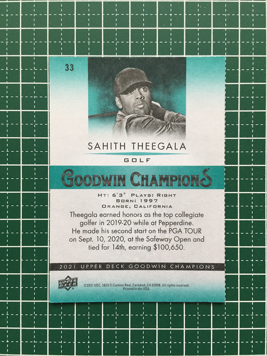 ★UPPER DECK 2021 GOODWIN CHAMPIONS #33 SAHITH THEEGALA［GOLF］ベースカード「BASE」★_画像2