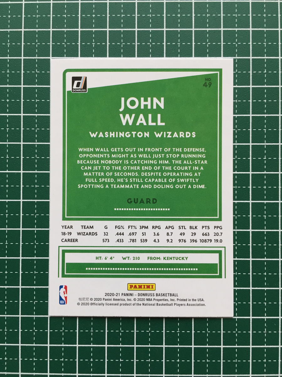 ★PANINI 2020-21 NBA DONRUSS #49 JOHN WALL［WASHINGTON WIZARDS］ベースカード「BASE」★_画像2
