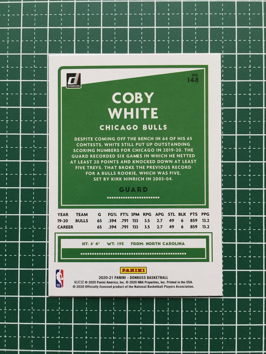 ★PANINI 2020-21 NBA DONRUSS #148 COBY WHITE［CHICAGO BULLS］ベースカード「BASE」★_画像2
