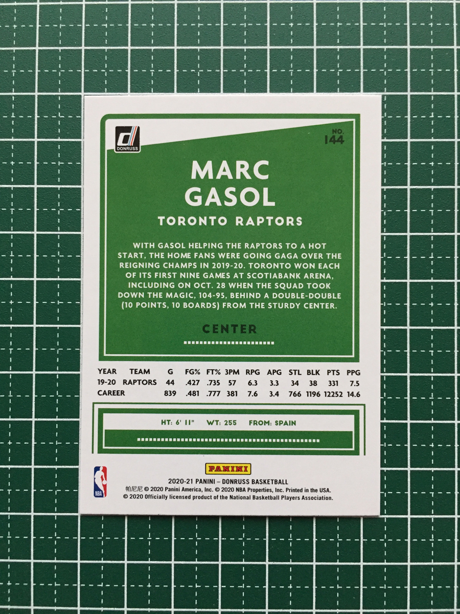 ★PANINI 2020-21 NBA DONRUSS #144 MARC GASOL［TORONTO RAPTORS］ベースカード「BASE」★_画像2